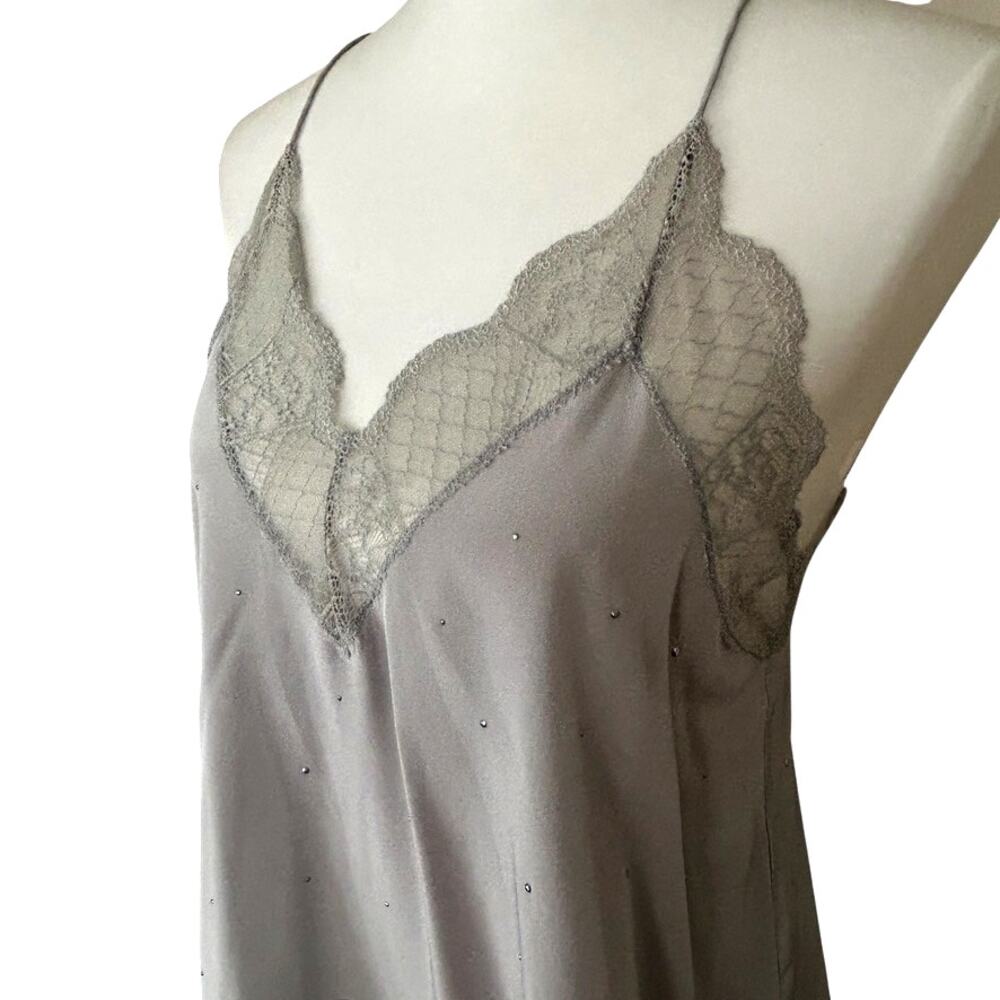 Zadig & Voltaire Christy Strass Silk Lace Cami Top Plomb Blue Grey S